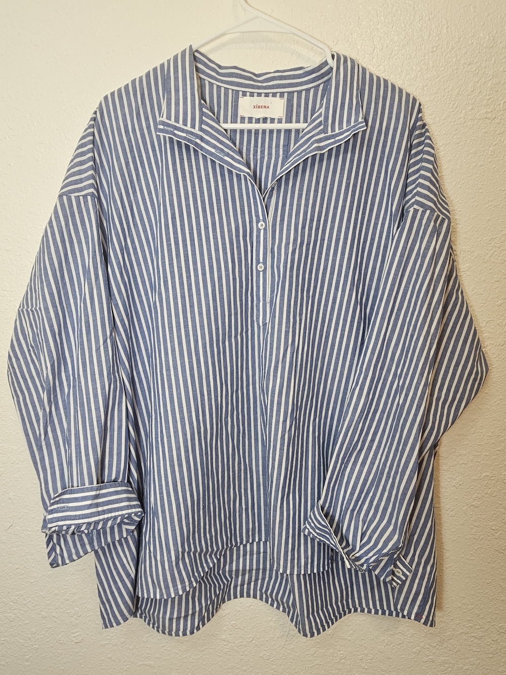 Xirena Tesse Top 100% Cotton Striped Blue White Women's Button Shirt Sz Medium